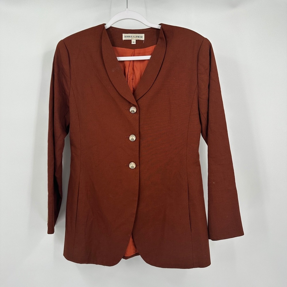 Womens Vintage Academia Minimalist Blazer Size 4 90s Indie Sleaze Earthy Rust